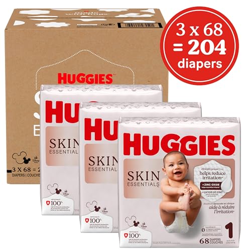 Image of Huggies Skin Essentials Diapers Size 1, 204 Count (3 Packs of 68)