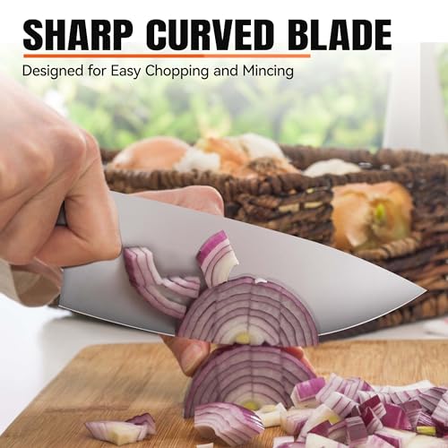 Image of TUO Rocker Knife, 7 inch Salad Chopper Chef Knife for Herb Rocking and Veggie Chopping, Vegetable Cleaver in High Carbon Steel with Ergonomic Handle - Fiery Phoenix Series