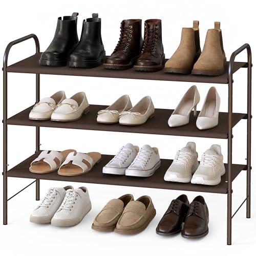 Image of Simple Houseware 3-Tier Shoe Rack Storage Organizer, Bronze - Space-Saving Shoe Shelf, Holds 9-16 Pairs, Sturdy Metal Frame, Easy Assembly - Closet, Entryway, Bedroom Shoe Storage Solution