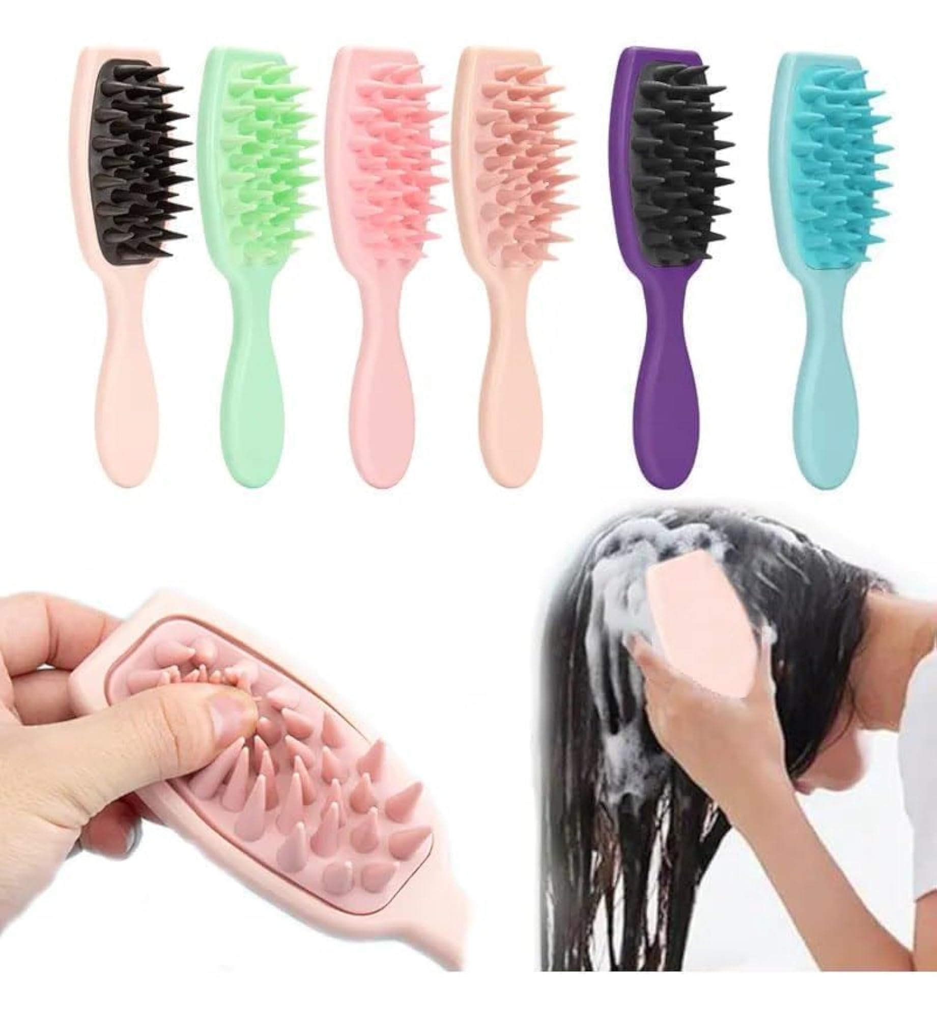 Silicone Shampoo Brush with Long Handle for Scalp Massaging