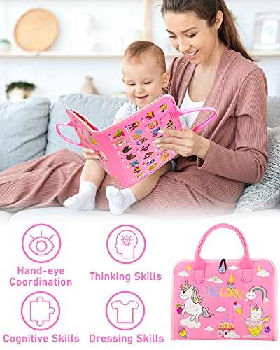 Exorany Busy Board Montessori Toys For 1 2 3 4 Year Old Girls & Boys Gifts, Sensory Toys For Toddlers 1-3, Autism Educational Travel Toys, Preschool Activities For Learning Fine Motor Skills (Pink) #TOP6