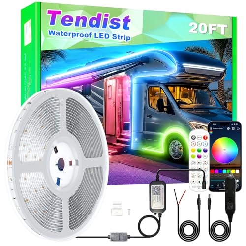 TENDIST RV Awning LED Light Strip, Camper Awning Lights Waterproof Underglow Led Light kit for RV Canopy Exterior, Travel Party, Van, Camper (20FT)