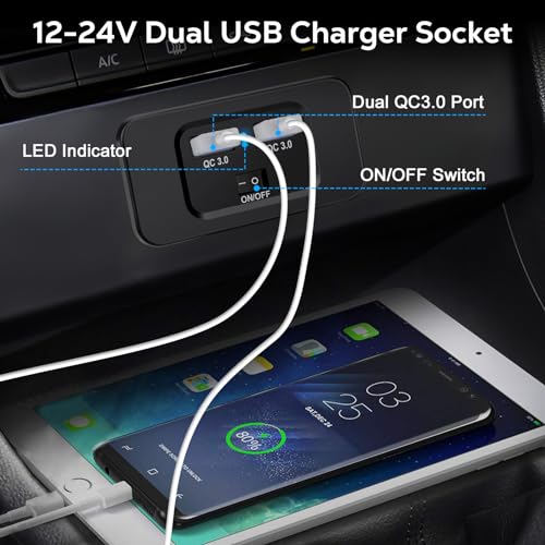 Linkstyle 2PCS RV USB Outlet, 36W Dual QC3.0 USB-A Port Charger Socket, 12V USB Outlet with Indicator Switch, USB Port for Car