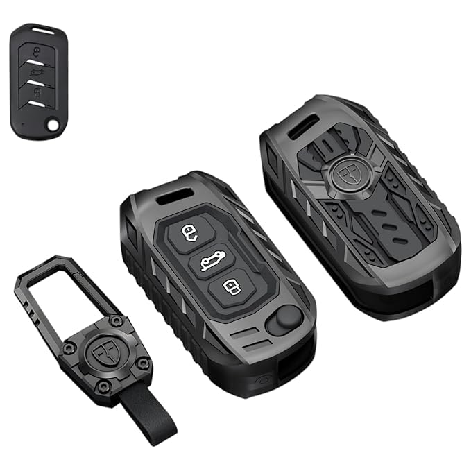 Image of Car Key Cover Compatible for Mahindra Scorpio N | 3Xo | Xuv 300 | Marazzo | Xuv 700 | Xuv 400 Ev | Bolero | Thar | Thar Roxx 3 Button Flip Key (Transformer Black)