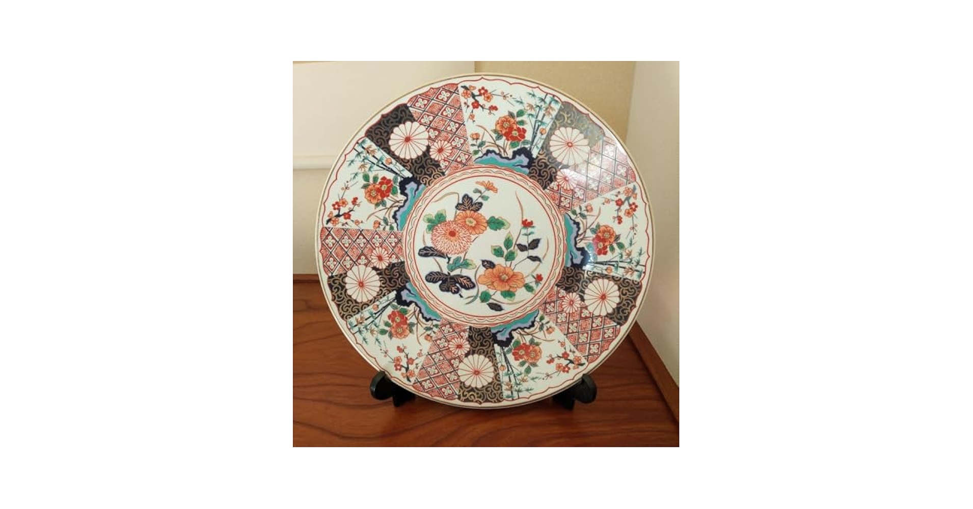 Amazon.co.jp: 内喜陶苑 錦絵 大皿 44㎝ 絵皿 飾り皿 菊 花 骨董