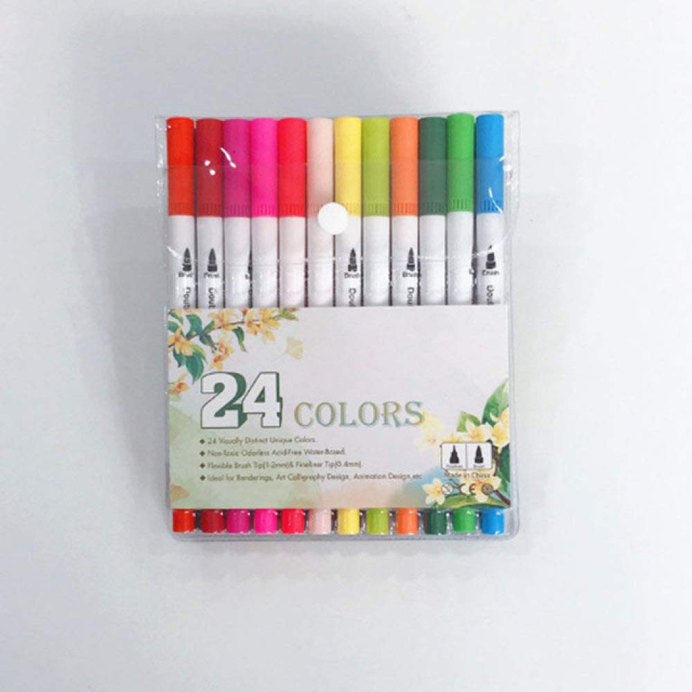 Aquarellstift 12/24/36/48/60/80/100PCS/Set Color Art Marker Stifte Pinsel Doppelspitze Farbiger Aquarellpinsel Stiftspitze Manga 60 Farben (24 Farben) (24 Farben)