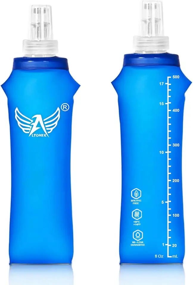 2x Garrafa de Água Dobrável para Esportes, 500ml, Bico Anti Vazamento, Livre de BPA, Azul