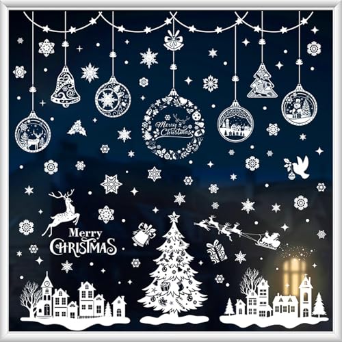 SURALIN 9 Pièces Images de Fenêtre de Noël, Flocons de Neige Autocollants pour Sapin de Noël, Décorations de Fenêtre de Noël, Decoration Noel