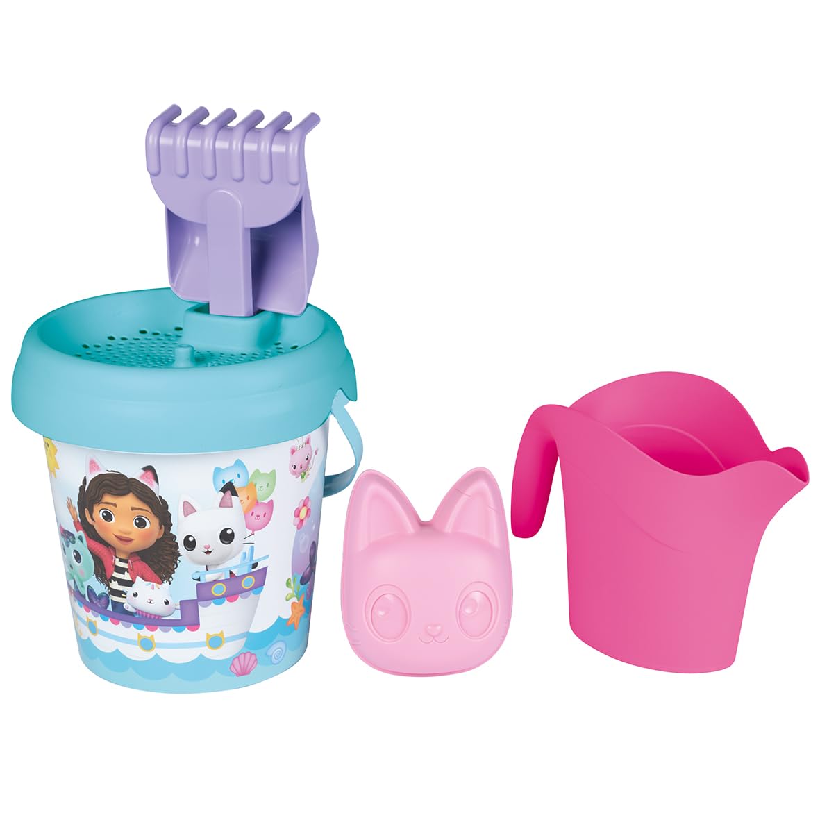 Smoby - Gabby and the Magic House - Filled Bucket, Watering Can - Sieve, Rake, Shovel, Watering Can, Sand Mold - From 18 Months - Made in France