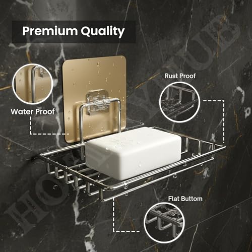 Image of Stainless Steel Soap Holder for Bathroom Stickable | Single Layer Wall Mounted Soap Dish Holder | Self Adhesive No Drill Waterproof Soap Tray | Bathroom Accessories (Set of 3)