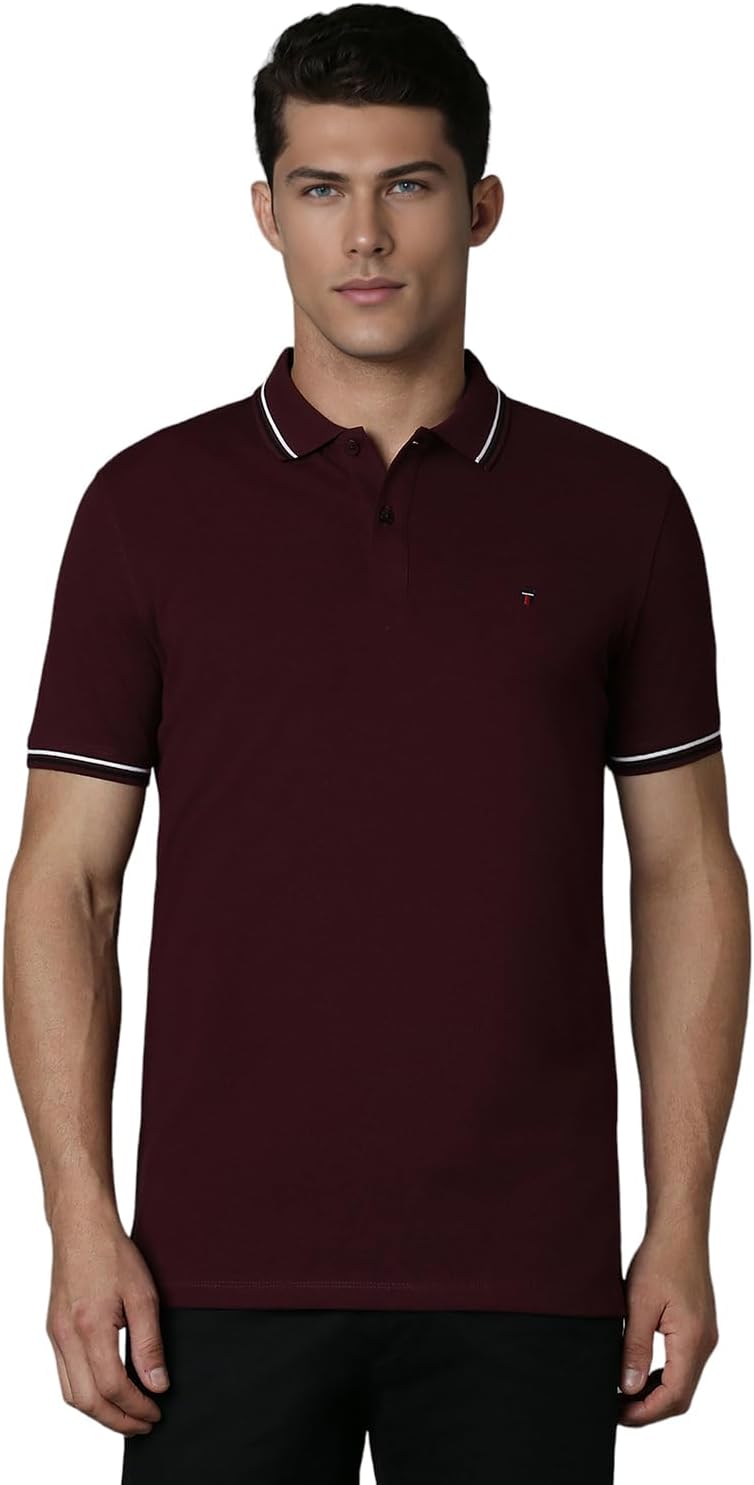 Mens Textured Collar Cuff Half Sleeve Stretch Polo T-Shirt