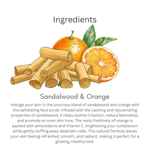 Image of Khadi Sandalwood & Orange Face Scrub 100 gm | Refreshing & Rejuvenating | Exfoliating Scrub with Vitamin C | Brightens, Even Out Skin Tone | All Skin Types | Tan Removal Scrub for Men & Women
