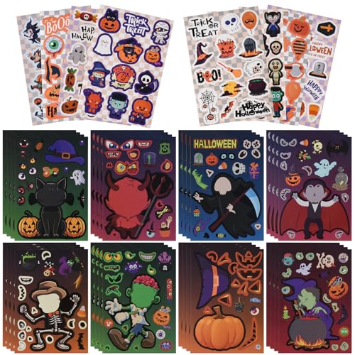 Halloween Stickers for Kids 56 Sheets,Halloween Crafts Make Your Own Halloween Stickers for Halloween Goodie Bag Fillers Halloween Toys Party Favors Supplies Classroom Prizes Halloween Gifts for Kids