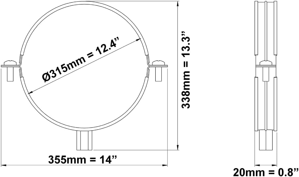 12 Inch Pipe Clamp Pack of 100 - Pipe Hanger for Ventilation Duct Connection to the Wall or Ceiling - Metal Duct Clamp with Rubber Seal - Tube Support Mounting Brackets - Thread M8/M10