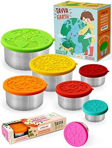 TAVVA Bundle Dips Salad Dressing Container To Go – 3X1.5oz Containers Earth Stainless Steel Food Containers [Set of 5]