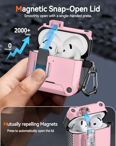 Image of Dual Safety Lock for AirPods 4 Case 2024, Compatible with MagSafe - Designed with Automatic Switch and Phone Stand, Includes a Cleaner & Keychain - Rugged Tough Hard Shell for Apple AirPods 4