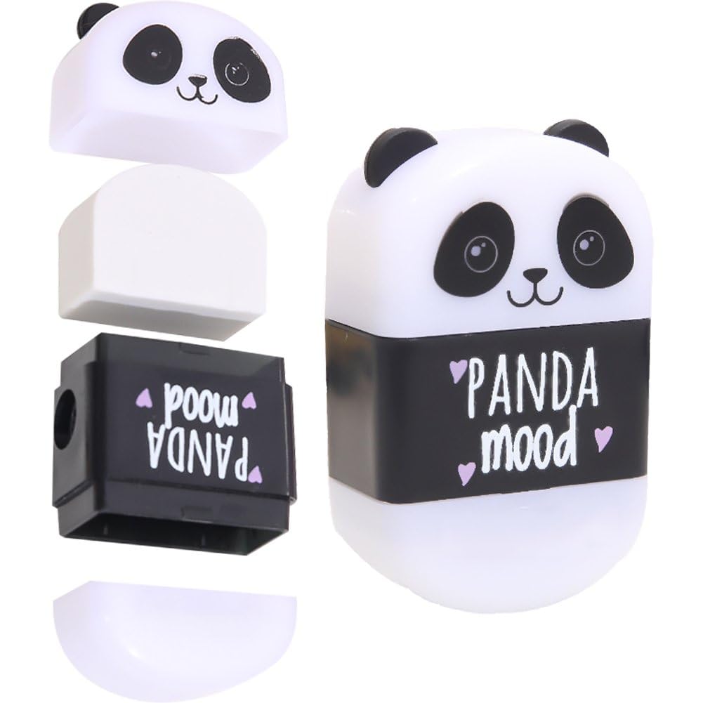 Hrippy Style 1 Black White Panda Shape Rubber Pencil Erasers With Sharpener Student Kids Prizes Stationery School Supply