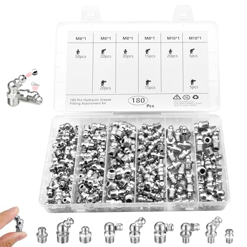 180 Stück Schmiernippel Sortiment kitGerader Hydraulik Fettnippel 45 90 Kegelschmiernippel | Schmiernippel Set M6 M8 M10 Guter Dichtleistung für fettpresse Schmierpressen meisten Autos Traktoren