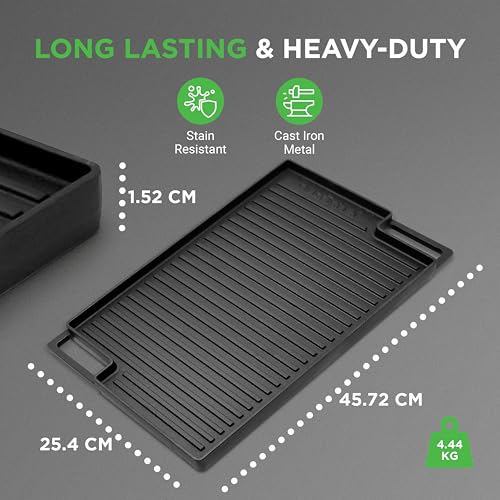 NutriChef Cast Iron Reversible Grill Plate, 18" Griddle for Cooktops by NutriChef - Image 3