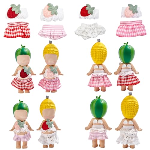 4 Sets Clothes for Sonny Angel, Strawberry Series Fit for 3 Inch Minifigures Collectible Dolls, Cute Accessories Display and Decoration Gift for Adult Collectors