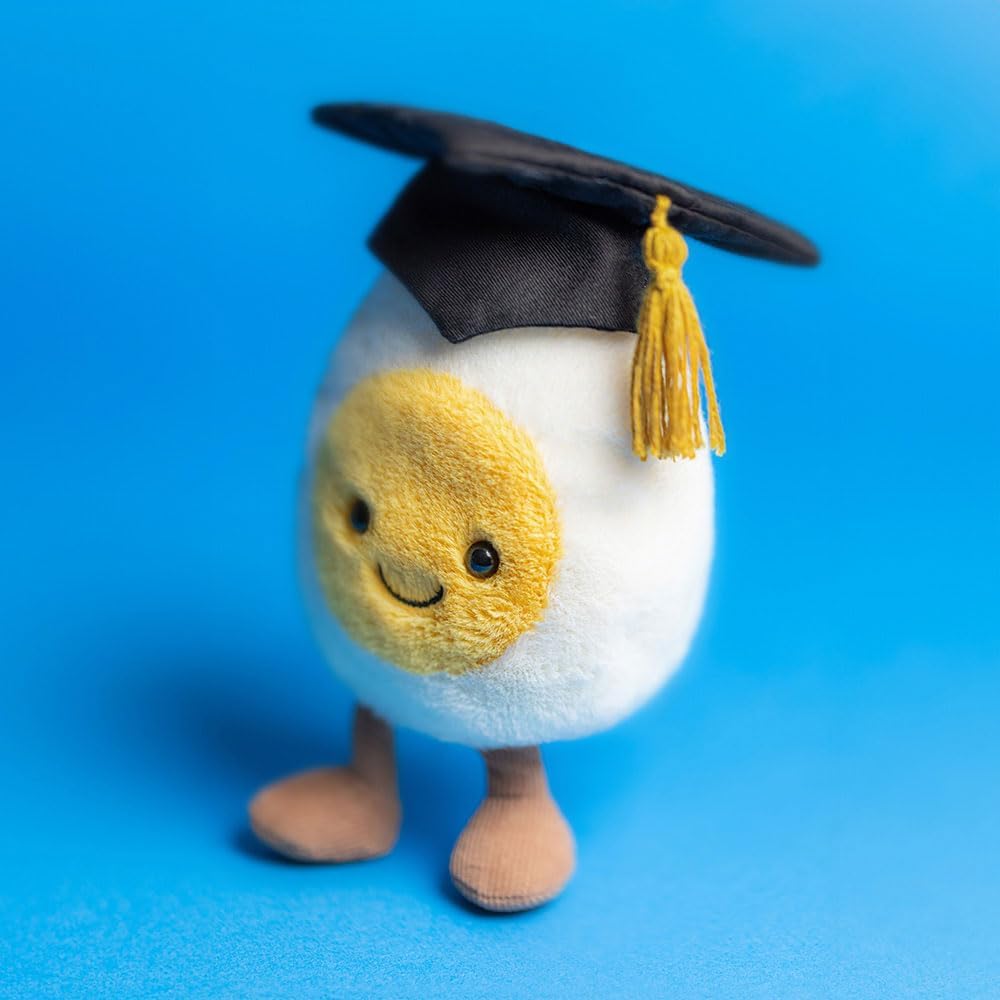 Jellycat Amuseables Boiled Egg Graduate Stuffed Toy, 5.5 inches - Food Plush - Fun Graduation Gift