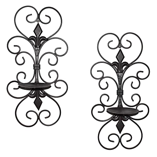 Juconsin Wall Sconces Candle Holder Set Of 2 Iron Candle Holder Hanging Metal Wall Art Home Decor For Living Room, Dining Room Decoration, Black #TOP1