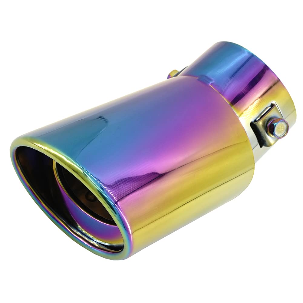 Photo 1 of Canhenyu Universal Mufflers 2.5" Inlet 3.4" Outlet 5.5" length Stainless Steel Burnt Exhaust Bent Mufflers(Multicolor) EMB-Multicolor