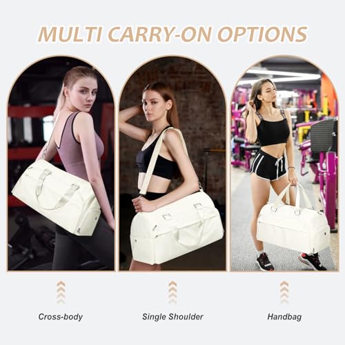 Image of Gym Bag for Women Men with Shoe Compartment,Waterproof Sports Duffle Bag for Travel Weekender Overnight Carry on Bag Gym Tote Bags Workout Bag for Swimming Yoga Hospital Holdalls Beige