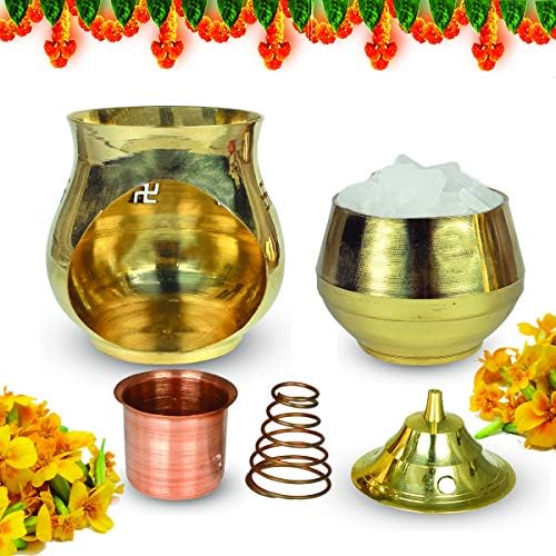 Frienemy Presents Vastu/Feng Shui - Quemador de incienso de latón con lámpara de alcanfor, lámpara Kapoor, lámpara mágica, quemador de aceite,