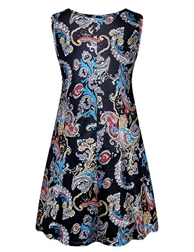 Sundresses for Women,Tanst Ladies Clothing Summer Office Wear Dress Casual Round Neck Sleeveless Knee Length Dresses with Pockets Trapeze Dress Pattern Flower Black XL Size 18