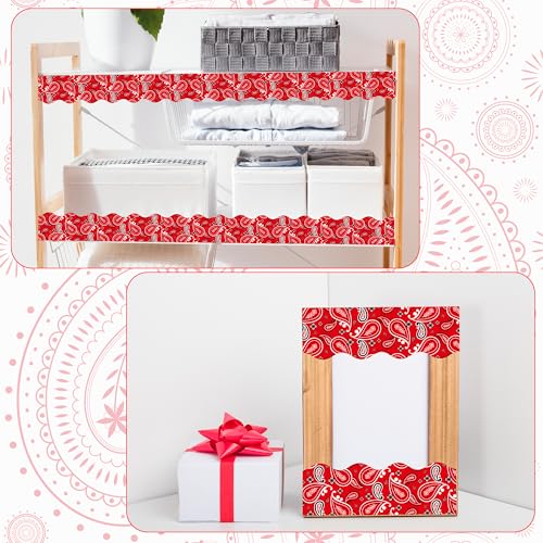 Image of BeYumi Cowboy Bandana Border Trim - 65ft Back to School Western Themed Red Bandana Scalloped Rolled Border Trim Wild West Themed Bulletin Board Set Classroom Office Chalkboard Wall Party Decoration