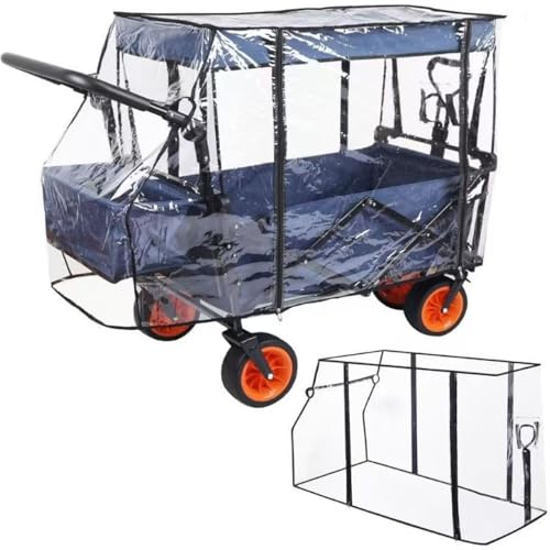 Jonuin Clear Folding Wagon Rain Cover, Collapsible Garden Camping Trolley Cart Cover with Zippered Side, Waterproof Wagon Rain Cover for Camping, Garden, Picnic & Outdoor Use, 115 x 51 x 75 cm