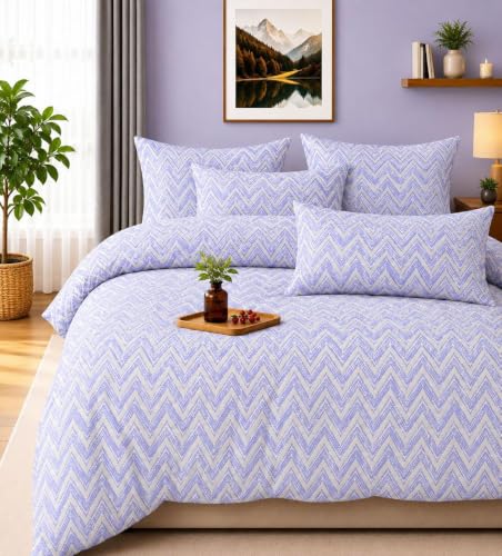 Image of NEW LEAF Cotton Fitted King Bedsheets with 2 Pillow Covers | Elastic Fitted | Wrinklefree | Ultrasoft |Winter Bedsheet 200 to 220 tc Floral | 78x72+10 Inches, Lavender