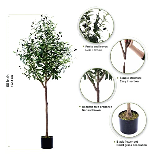 5Ft Artificial Olive Tree Tall Fake Potted Olive Silk Tree Artificial Tree For Modern Home Office Living Room Floor Decor Indoor Outdoor Garden Decor #TOP1