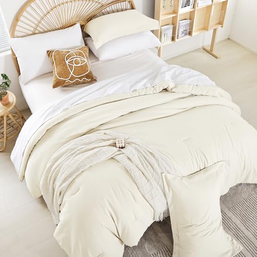 Image of weigelia Full Comforter Set with Sheets - Ivory 7 Pieces Bed in a Bag Full