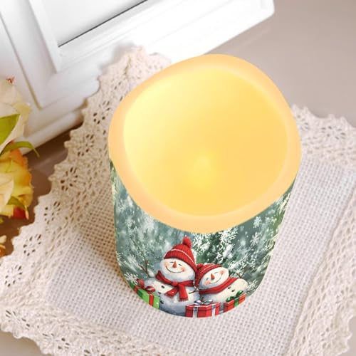 Image of Cute Snowman Owl Flickering Flameless Candles with Remote LED Pillar Candles Battery Operated with Timer Color Changing Electric Candles for Table Christmas Decorations