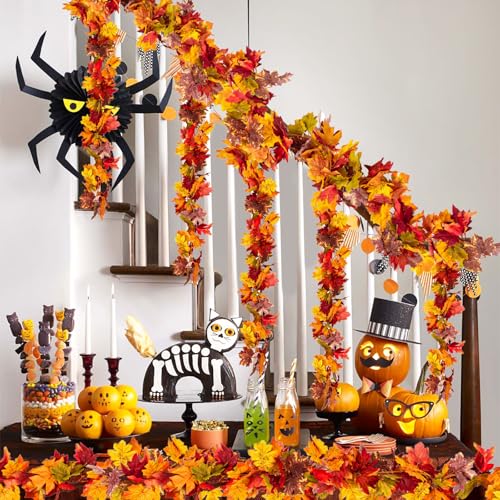 Image of Fall Maple Leaf Garland, Yellow, 2PCS, 11.8FT | Thanksgiving Artificial Hanging Fall Leave Vines, Fall Floral Garlands, Halloween Autumn Decor, For Home Wedding Party