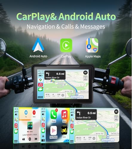 Image of C7 Motorcycle Carplay, GPS Navigation System with Apple CarPlay & Android Auto, 7-inch HD Touchscreen for Motorcycle, IP67 Waterproof, Support Dual Bluetooth, Smartphone Mirroring(C7 with TPMS)