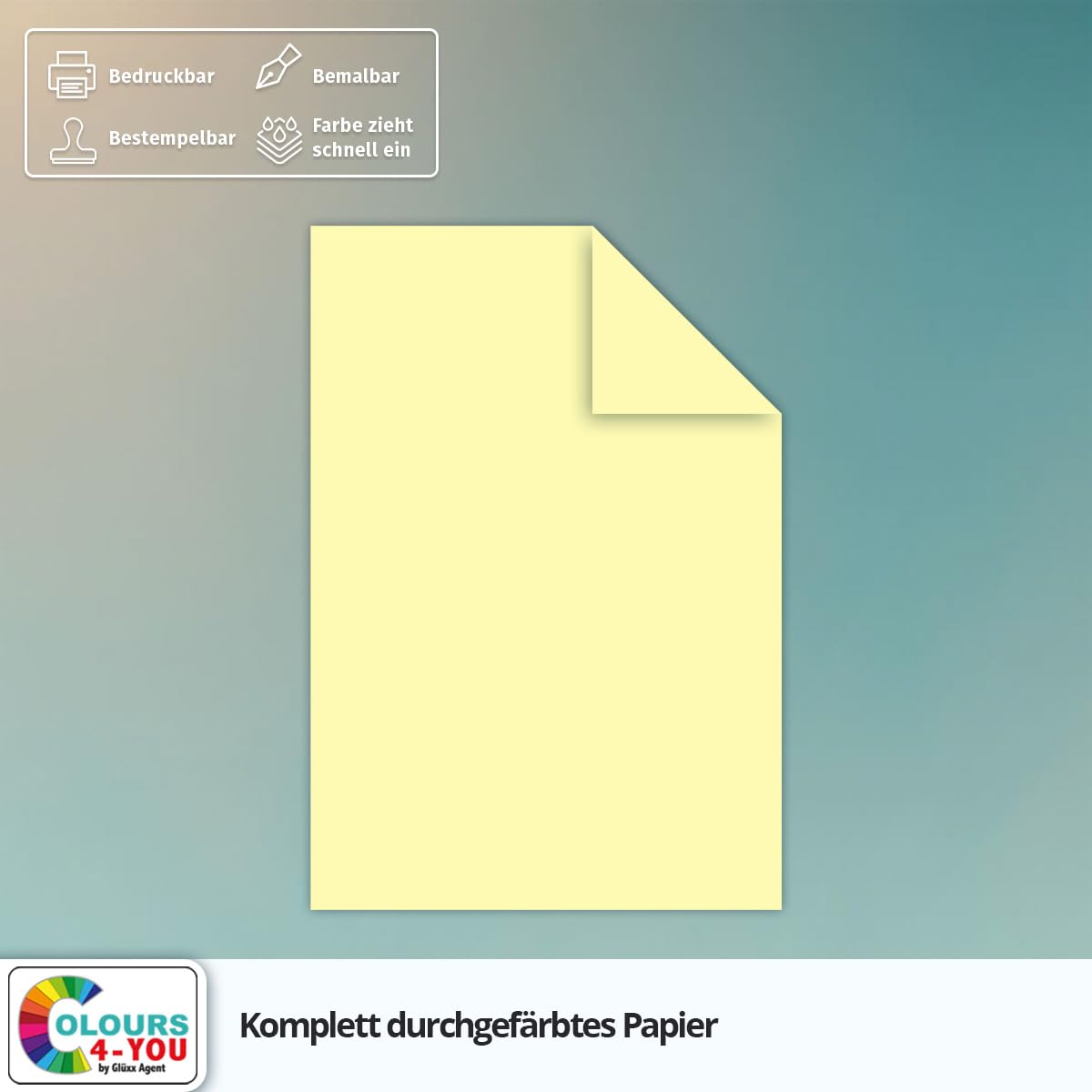 Colours-4-you Zestaw 300 arkuszy papieru / kartonu do majsterkowania, format A4, jasnożółty, 21,0 x 29,7 cm, 225 g/m², arkusz plano, papier do majsterkowania, kolorowy karton