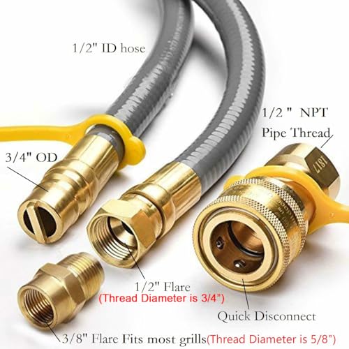 10 Feet 1/2 ID Natural Gas Hose Conversion Kit, Propane Gas Grill Quick
