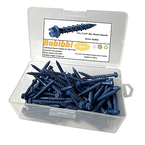 Bobibbi 1/4 X 2-1/4" Hex Head Concrete Screw Anchor, For Anchoring To Masonry, Block Or Brick (100Pcs) #TOP2