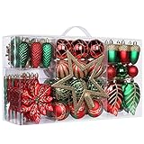 bolas de navidad grandes para comprar 【Fácil de Colgar】Los Bolas de Navidad de 106 piezas Stán hechos de plástico más grueso de alta calidad y con un procesamiento más sofisticado. Se incluyen ganchos para bolas navideñas para facilitar el colgado. Más conveniente y ahorra tiempo.