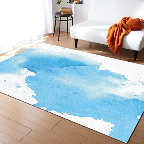 Alfombra De Dormitorio Acuarela Azul Blanco Pintura Arte Color Gradiente Suave Felpudo Atrapar Suciedad,Lavable Felpudo Entrada para Oficina Decorativa Entrada 120X160Cm