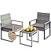 Casaria® Balkonmöbel Set WPC Tisch 160kg Belastbarkeit Polyrattan 2 Stühle Auflagen höhenverstellbare Füße Outdoor Wetterfest Garten Balkon Möbel Lounge Grau