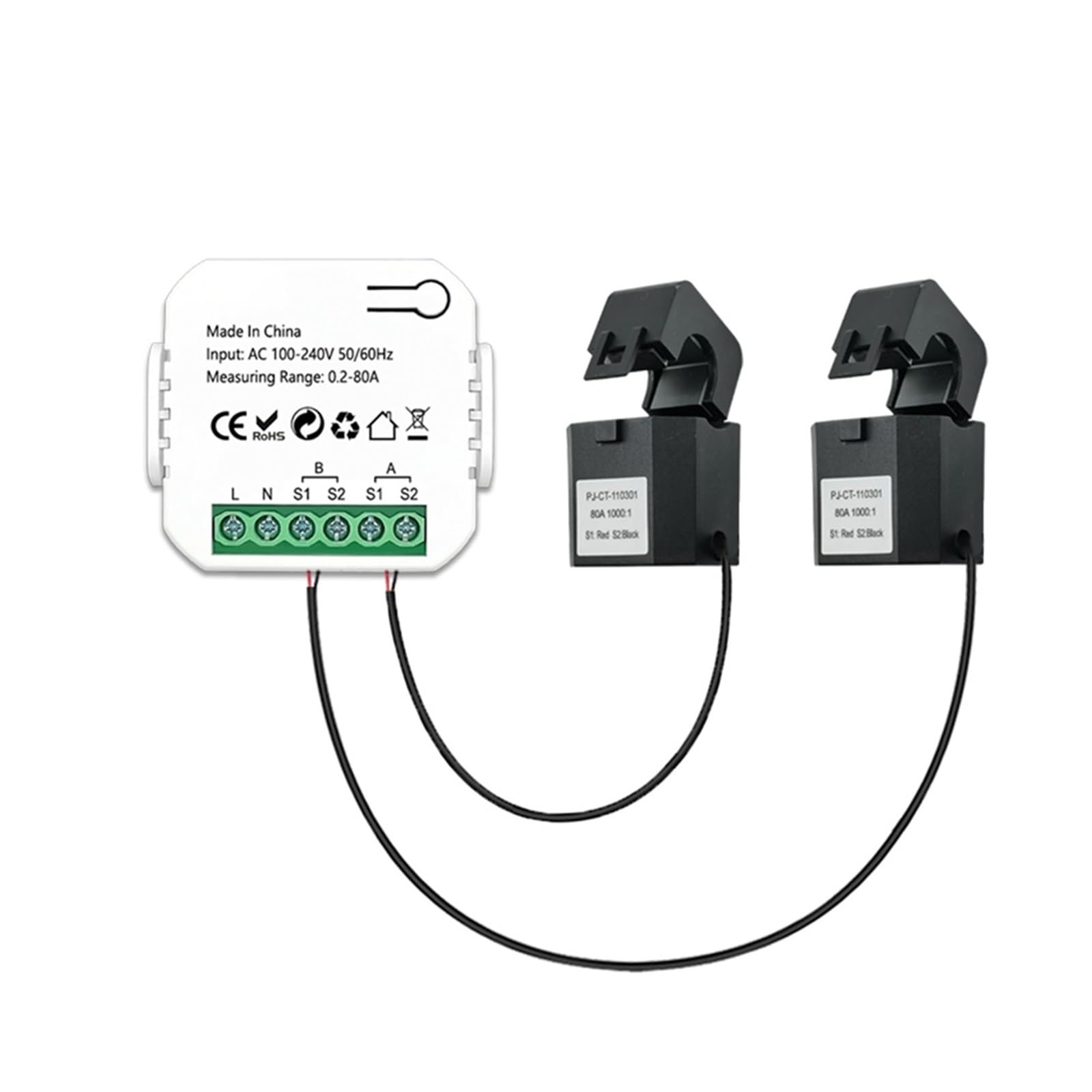 Contatore di energia, 1/2/3PCS Tuya Contatore di Energia 80A con CT Morsetto App Kwh Consumo di Energia Monitorare Statistiche di Elettricità(Size:01 2pcs)
