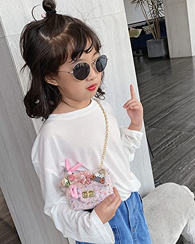 Deerhobbes Design your own Kids Girls' fashion Mini Handbags girl handbag flower bunny tweed Princess Purses girls sunglasses (Pink)