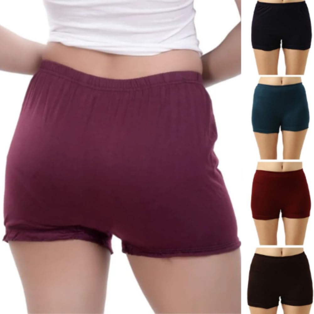 chic hook Women's Bloomer | 100% Cotton, Hosiery, Mid Waist | Inner Elastic Waistband | Underwear, Innerwear, Boyshorts | Solid (Combo Pack of 4)-picture-14