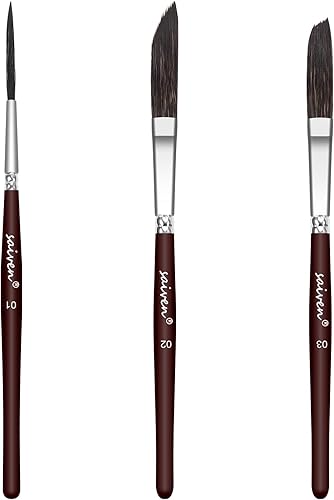 Miniatura 1 de Pincel de rayas de 3 tamaños (01, 02, 03)  Pinceles de rayas de alto rendimiento con taza de pintura medidora, rayado, pelo de ardilla azul,