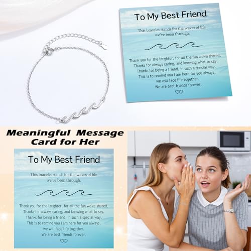 EPIRORA Friendship Gifts for Women Girls, Best Friend Wave Bracelet Gifts Ideas Silver BBF Wave Bracelet for Bestie Soul Sister Female, Christmas Birthday Anniversary Jewelry Present for Her2