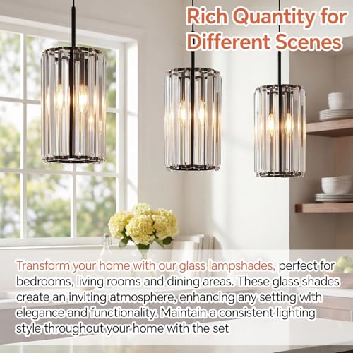 Image of Teenyyou 2 Pcs Crystal Pendant Light Shade Modern Tall Ceiling Light Cover E26 /E27 Base 1.65 inch Top x 5.1 inch Dia. x 9 inch H Chandelier Lampshade Replacement for Kitchen Island Dinning Room Corridor